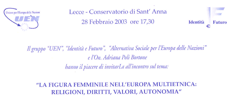 Lecce - Ex Monastero dei Teatini - Sala Conferenze 5 Ottobre 2002 ore 17,30